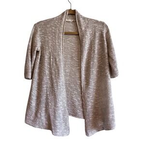 Eileen Fisher Cardigan Sweater Womens Large Beige Linen Open Knit Petite Spring